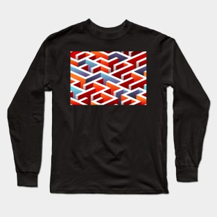 Blue, Orange and Red 3D Maze Long Sleeve T-Shirt